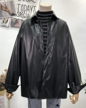 Black Leather Shirt Jacket | MJ - Astro