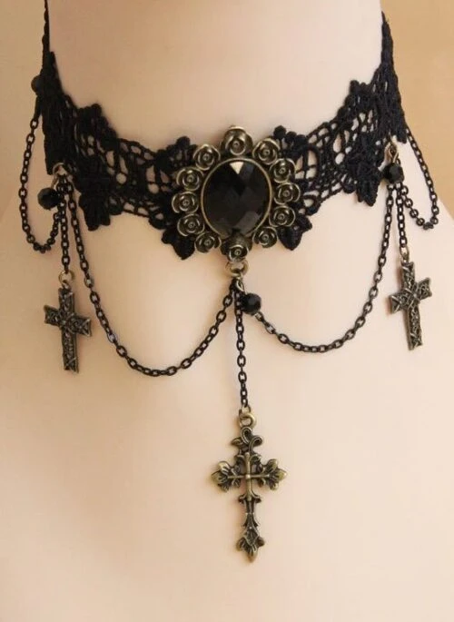 Black Cross Chain Lace Choker | Miyeon – (G)I-DLE