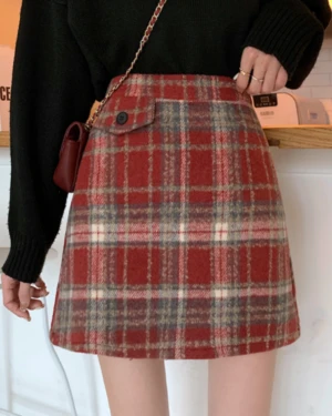 Red Plaid A-Line Skirt | Choerry - Loona