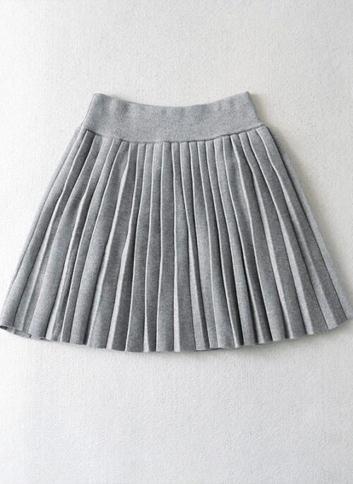 Grey Knitted Fine Pleats Skirt | IU