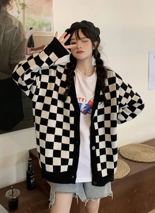 Black And White Checkerboard Cardigan | Yugyeom – GOT7