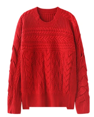 Red Round Neck Twist Knit Sweater | IM - MONSTA X