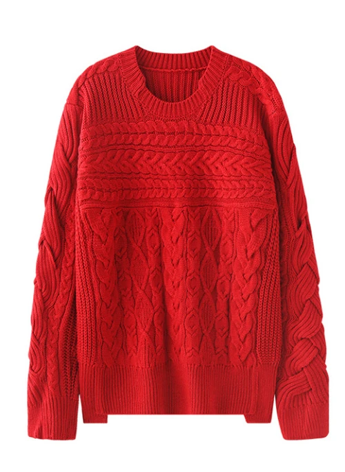 Red Round Neck Twist Knit Sweater | IM – MONSTA X