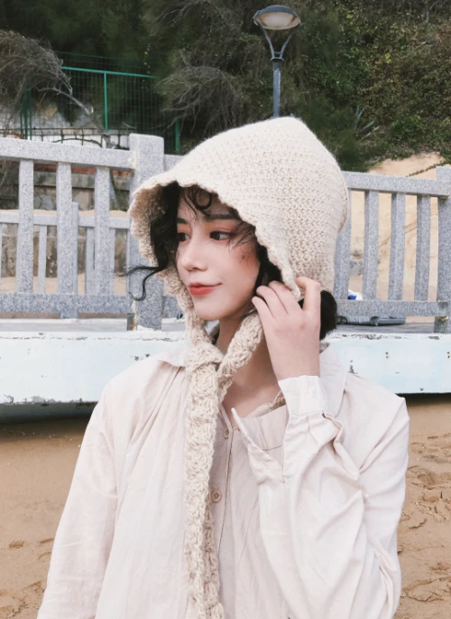 Beige Knitted Earflap Hat | Nayeon – Twice