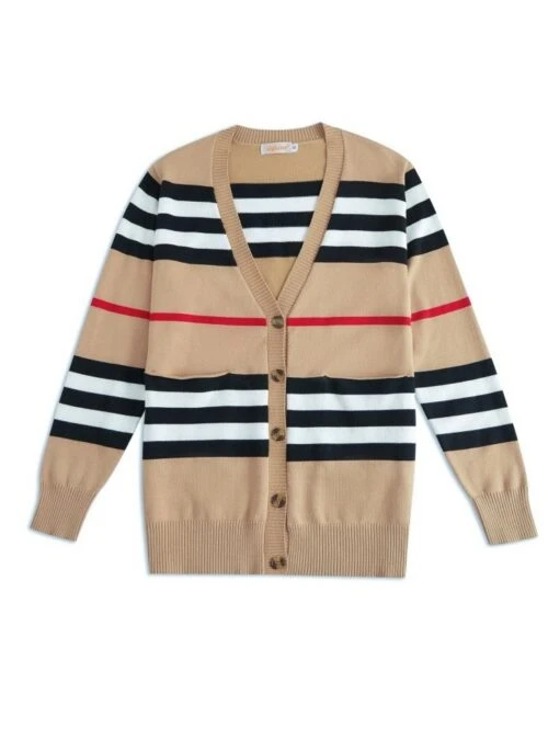 Beige Striped Retro Style Knitted Cardigan | Hyuna