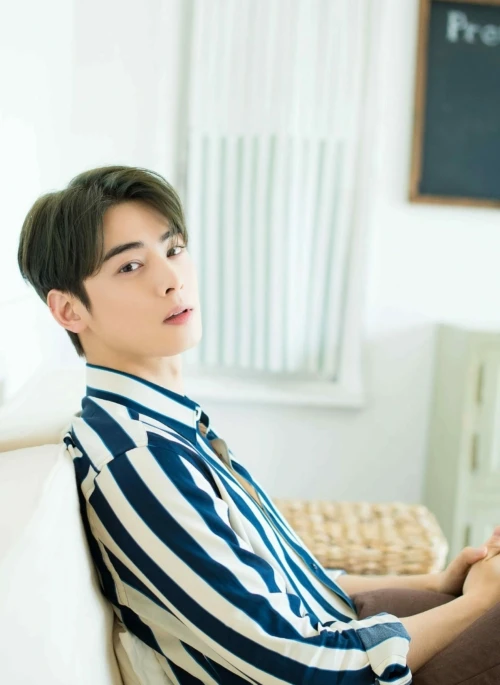 Blue And White Stripes Shirt | Eunwoo – Astro