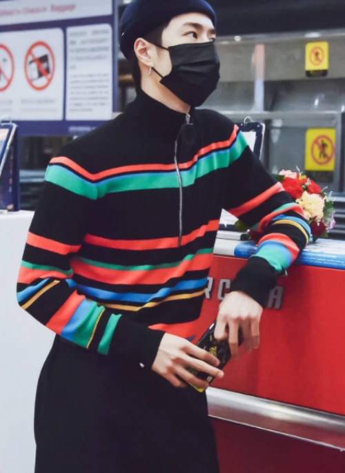 Black Mock Neck Sweater With Colorful Stripes | Jackson – GOT7