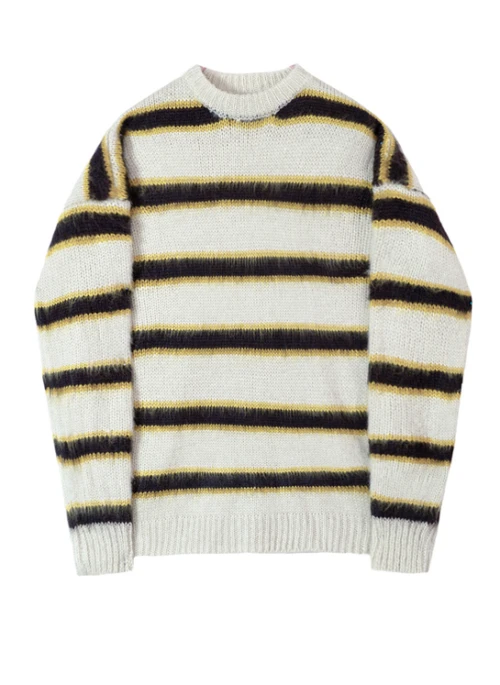 White Round Neck Striped Sweater | Jungwon – Enhypen