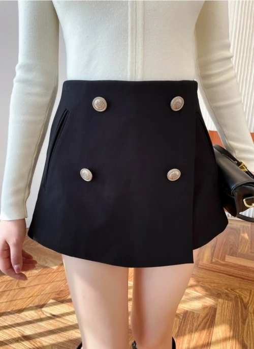 Black Buttoned A-Line Skorts | Sana – Twice