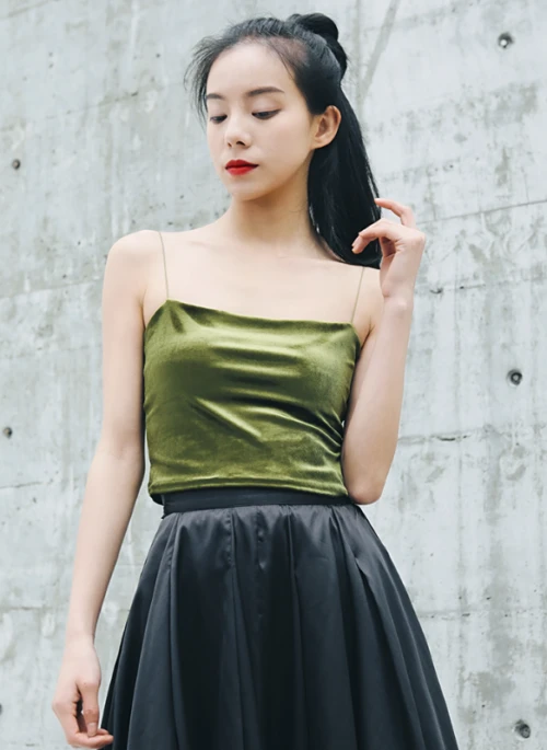 Green Velvet Sling Top | Mina – Twice