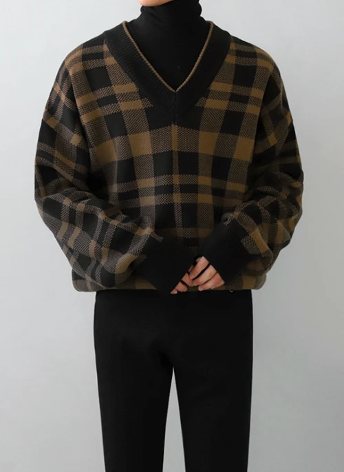 Brown Plaid Knit Sweater | Changbin – Stray Kids