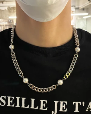 Silver Chain Necklace With Pearl Detail | Hyungwon - MONSTA X