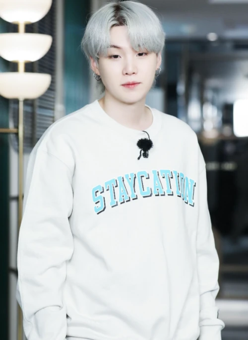 White “Staycation” Sweatshirt | Suga – BTS