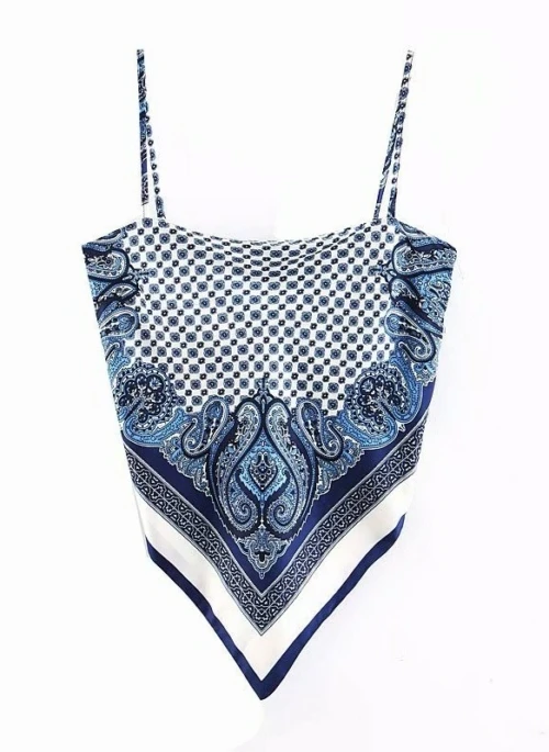 Blue Retro Printed Scarf Top | Jiu – Dreamcatcher