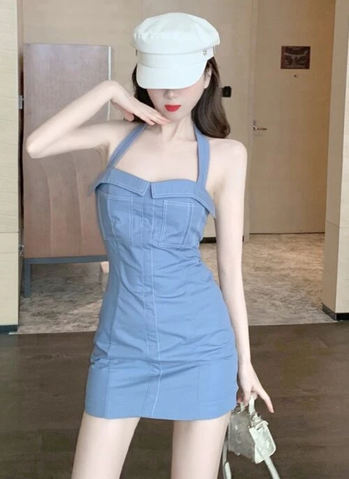 Blue Bodycon Halter Dress | Lisa – BlackPink