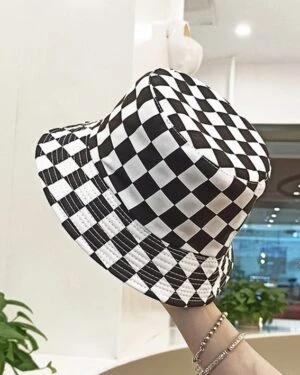 Black And White Checkered Bucket Hat | Doyoung - NCT