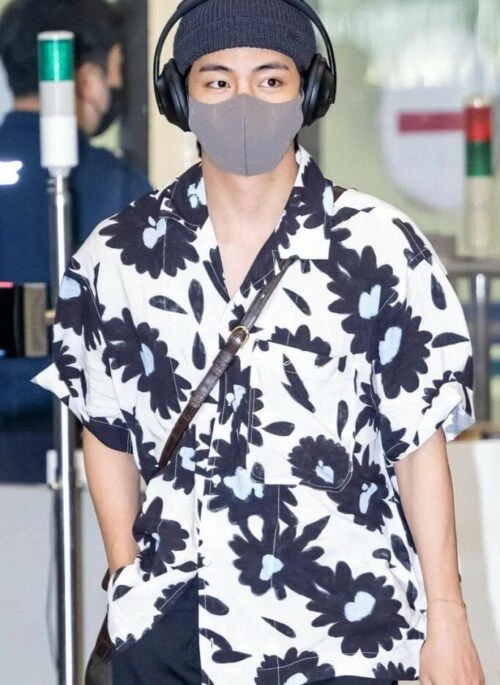 White Large Floral Pattern Shirt | Taehyung- BTS