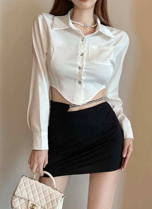 White Irregular Edge Cropped Shirt | Joy – Red Velvet