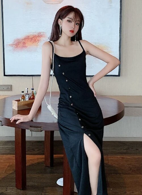 Black Front Slit Dress | Jennie – BlackPink