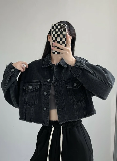 Black Cropped Denim Jacket | Jennie – BlackPink