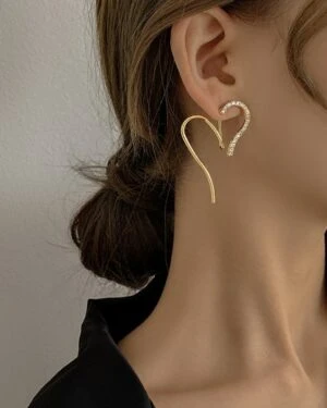 Gold Customizable Heart Statement Earrings | Chaeyoung - Twice