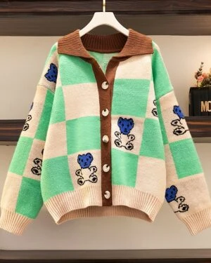 Green Checkered Bear Cardigan | Beomgyu - TXT