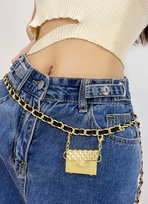 Yellow And Black Metal Waist Chain With Small Bag Décor | Minji - NewJeans