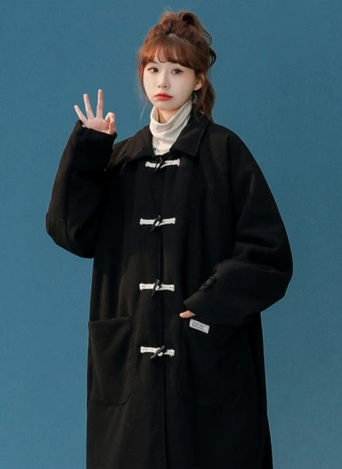 Black Hooded Pocket Coat