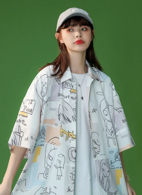 White Cartoon Print Shirt