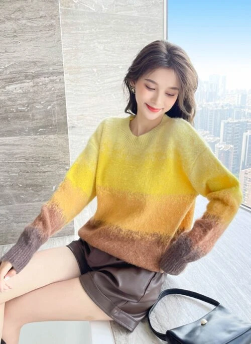 Yellow Contrast Mohair Sweater | Suga – BTS