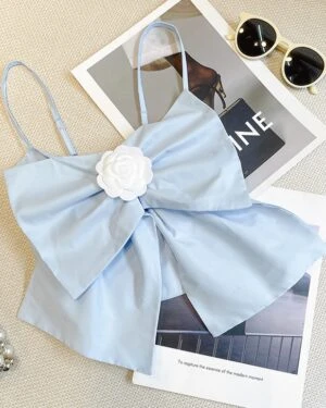 Sky Blue Big Ribbon Crop Top | Jennie - BlackPink