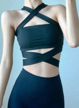 Black Criss-Cross Halter Top | Lisa – BlackPink