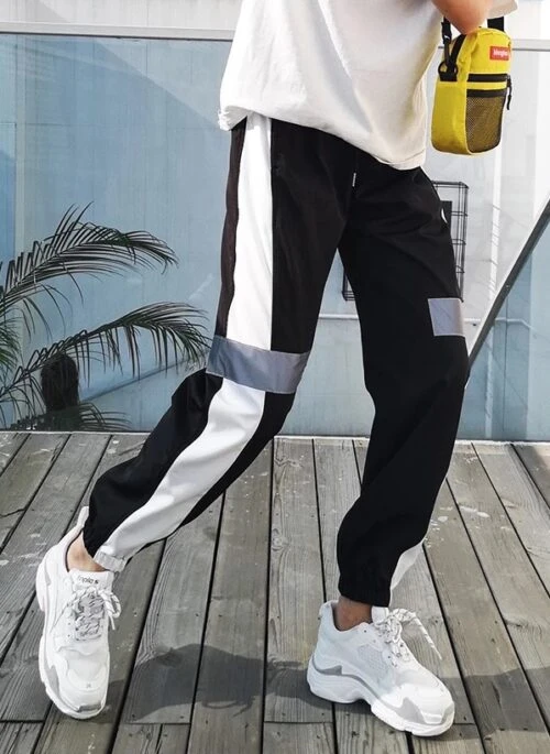 Black Striped Reflective Track Pants | Suga - BTS