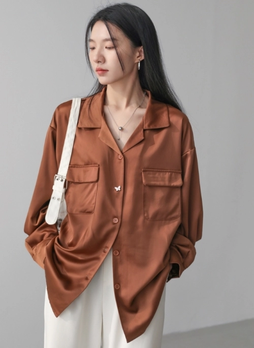 Brown Satin Dual Pocket Shirt | S.Coups – Seventeen