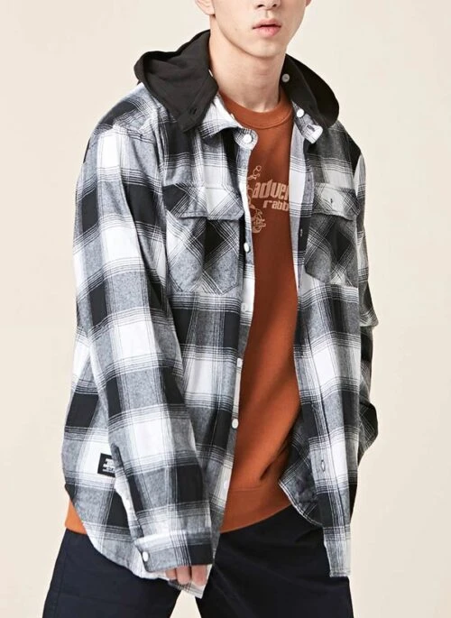 Black Plaid Hooded Shirt | Suga - BTS