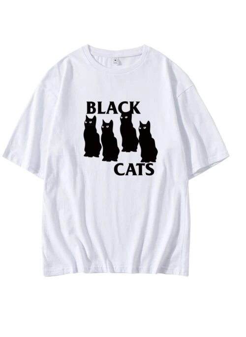 White Black Cats Print T-Shirt | Haerin – NewJeans