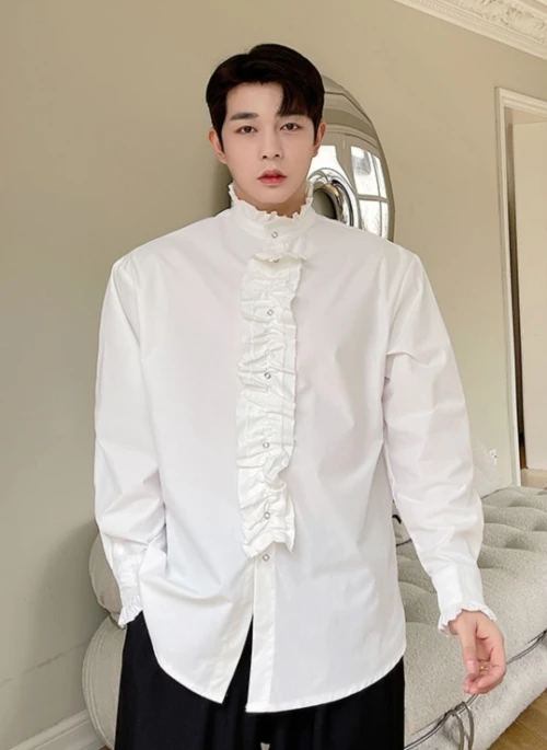 White Ruffled Long Sleeve Shirt | Leeknow – Stray Kids