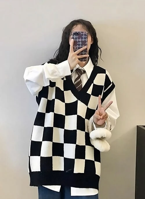 Black Checkerboard Vest | Wendy – Red Velvet