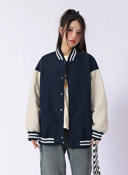 Dark Blue Oversized Varsity Jacket | Jin Do Joon – Reborn Rich