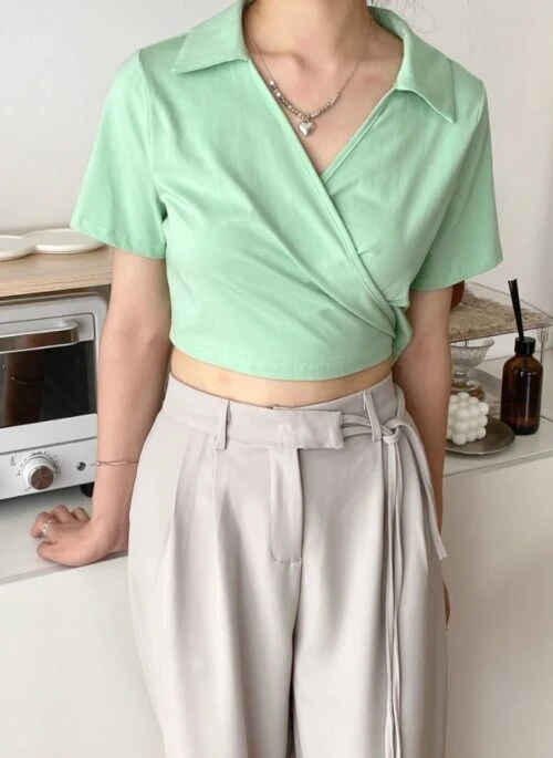 Green Collared Wrap Crop Top | Jennie – BlackPink