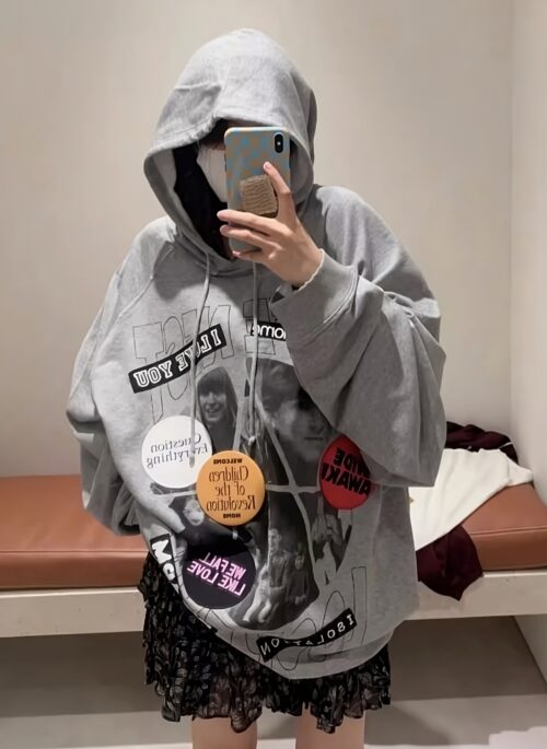 Grey Collage Printed Hoodie | Mingi – ATEEZ