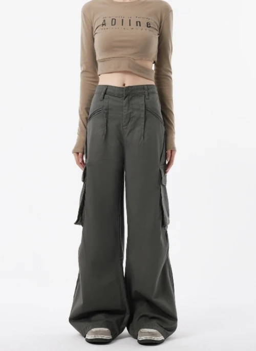 Grey Pleated Cargo Pants | Momo – Twice