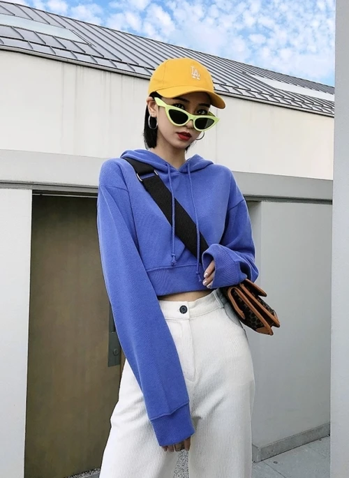 Blue Cropped Drawstring Hoodie | Rose – BlackPink