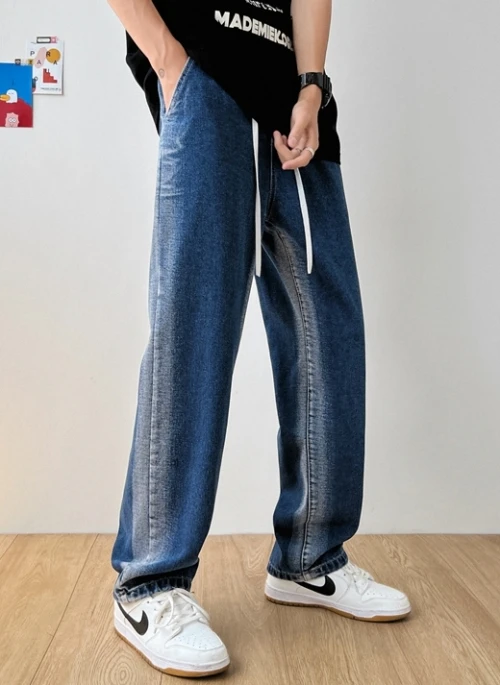 Blue Two-Tone Side Washed Drawstring Jeans | Hongjoong – ATEEZ