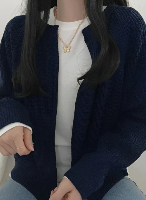 Blue Knitted Zip-Up Cardigan | Jennie – BlackPink