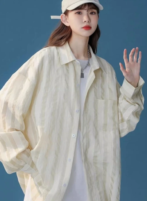 Beige Oversized Striped Shirt | Jungkook – BTS