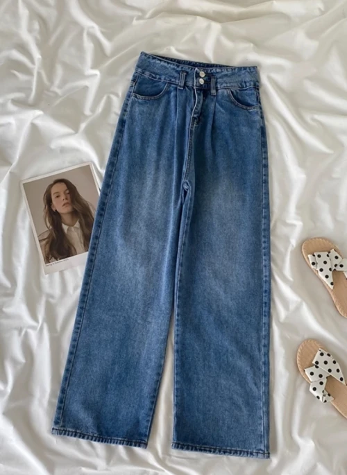 Blue Double Buttoned Mopping Jeans | IU