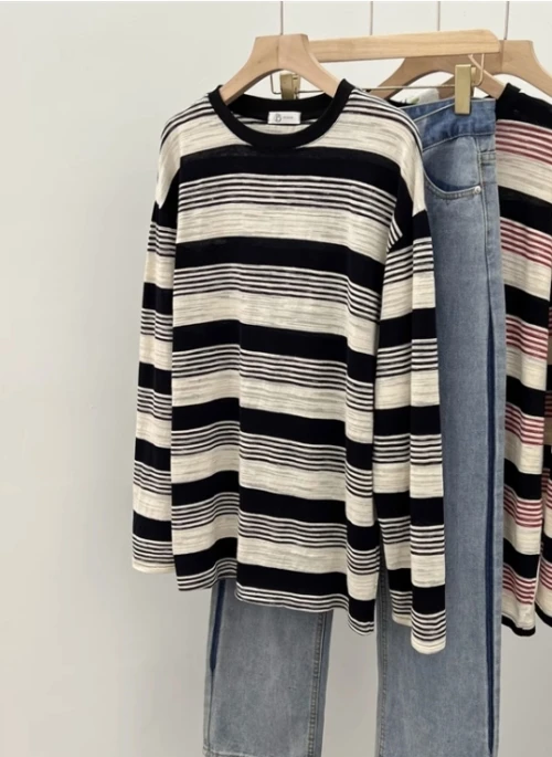 Black And White Striped Long Sleeve T-Shirt | Taehyung – BTS