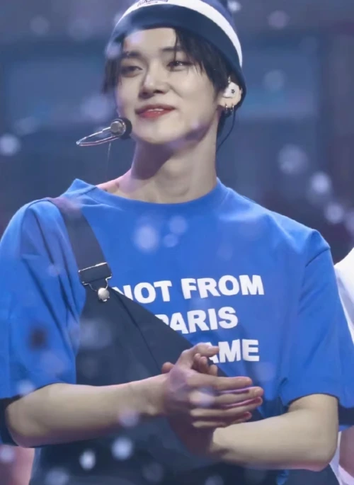 Blue “Not From Paris” Printed T-Shirt | Yeonjun – TXT