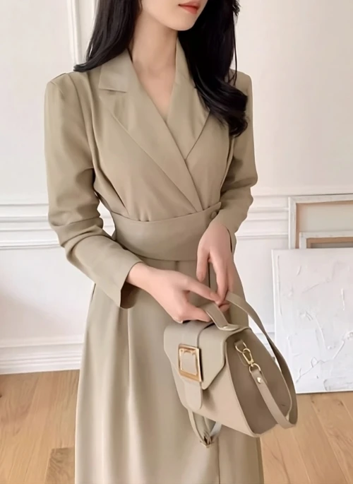 Beige Wrap Suit Dress | Seo Dal Mi – Start-Up